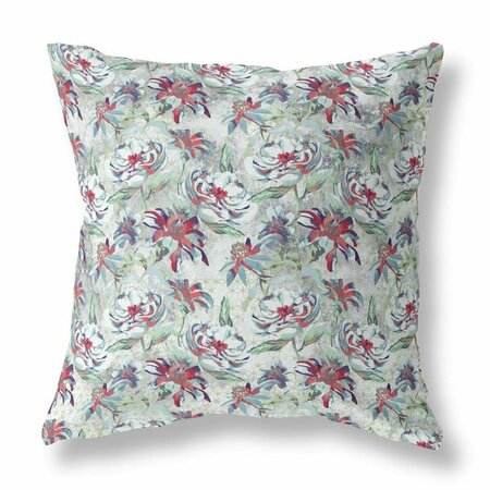 PALACEDESIGNS 20 in. Roses Indoor & Outdoor Throw Pillow Light Green & Magenta PA3097646